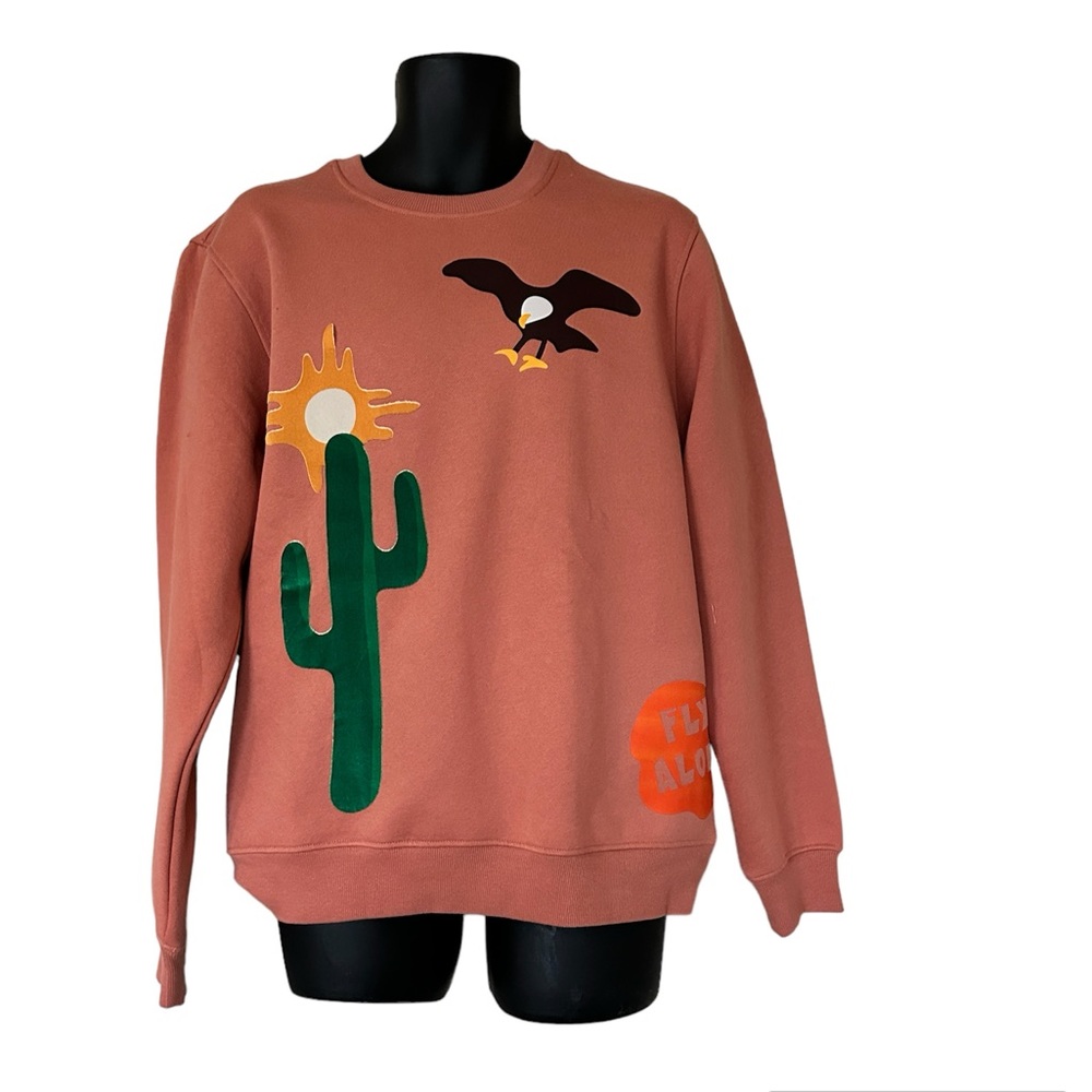 Rokustudio Sweatshirt Stay Wild Men’s artistic designed Salmon color NWT Large